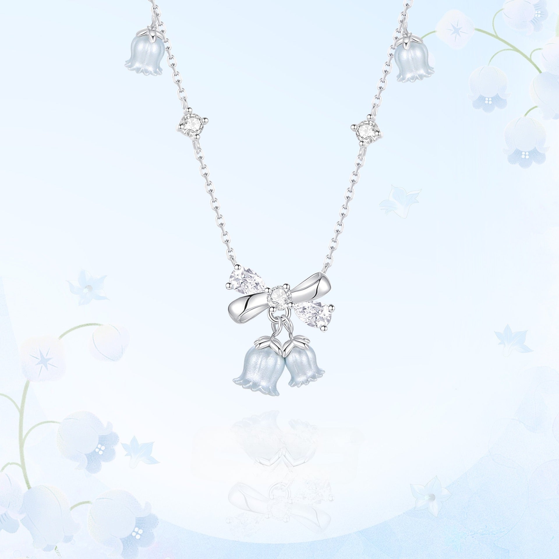 925 Sterling Silver Lily of the Valley Necklace & Earrings Set
