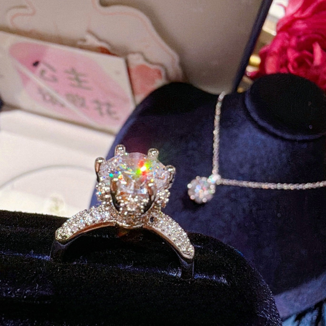Bridal Bouquet Pendant Set|Premium CZ Necklace Earrings Ring
