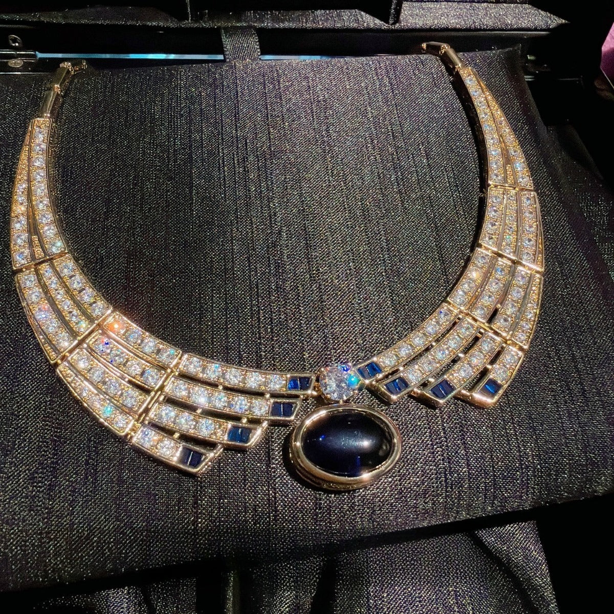 Vintage Sapphire Blue Oval Cabochon Full Pavé CZ Jewelry Set