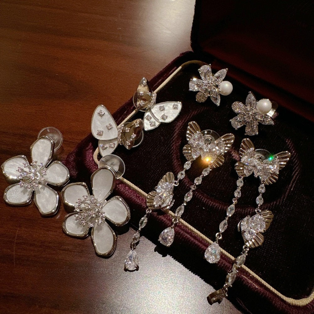 Luminous Mother-of-Pearl Flower & Butterfly Dangle Earrings
