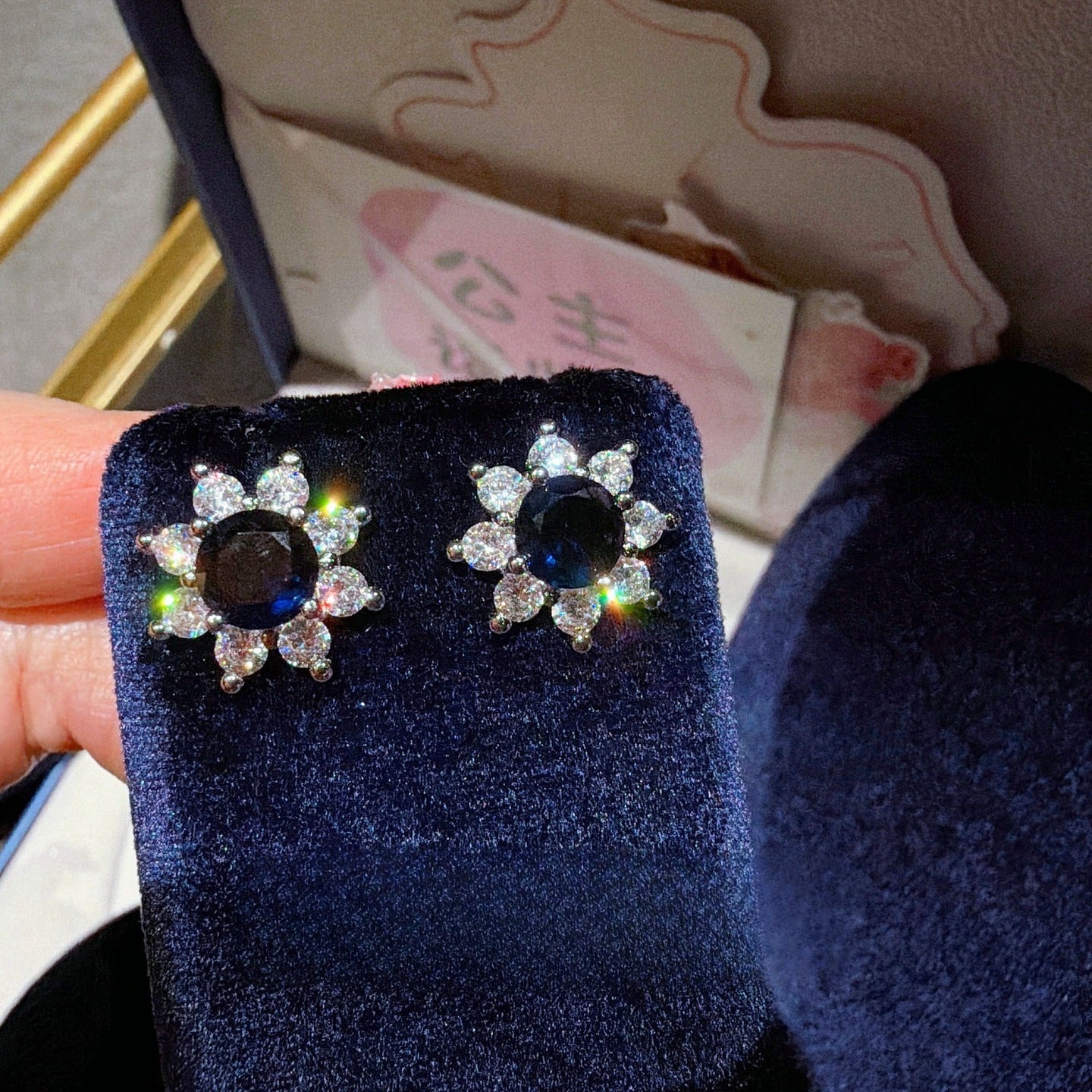 Opulent Sunflower Sapphire Blue Jewelry Set