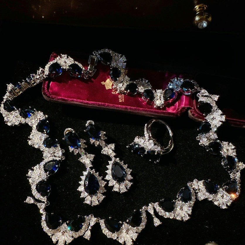 Royal Sapphire Jewelry Set | Majestic Pear-Cut Necklace & Earrings
