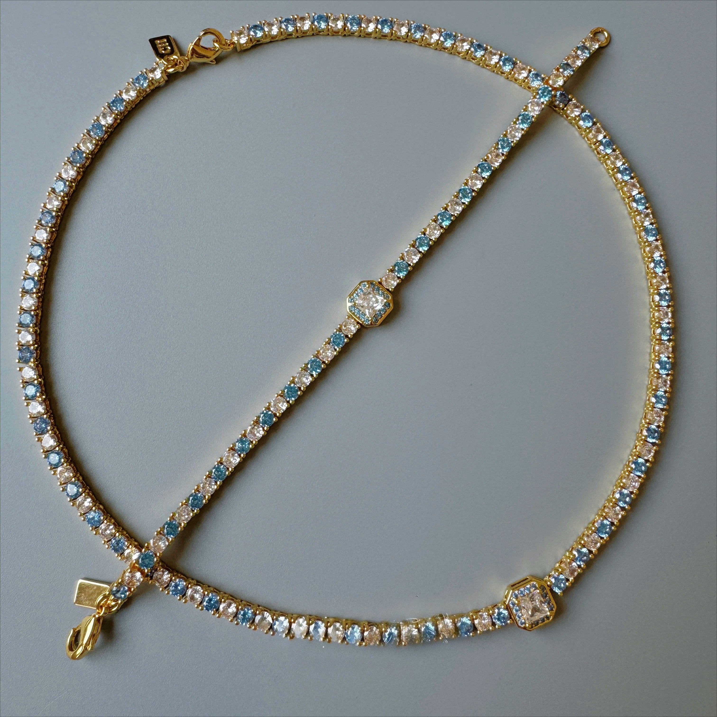 Azure Riviera Tennis Necklace Bracelet|18K Gold Pated