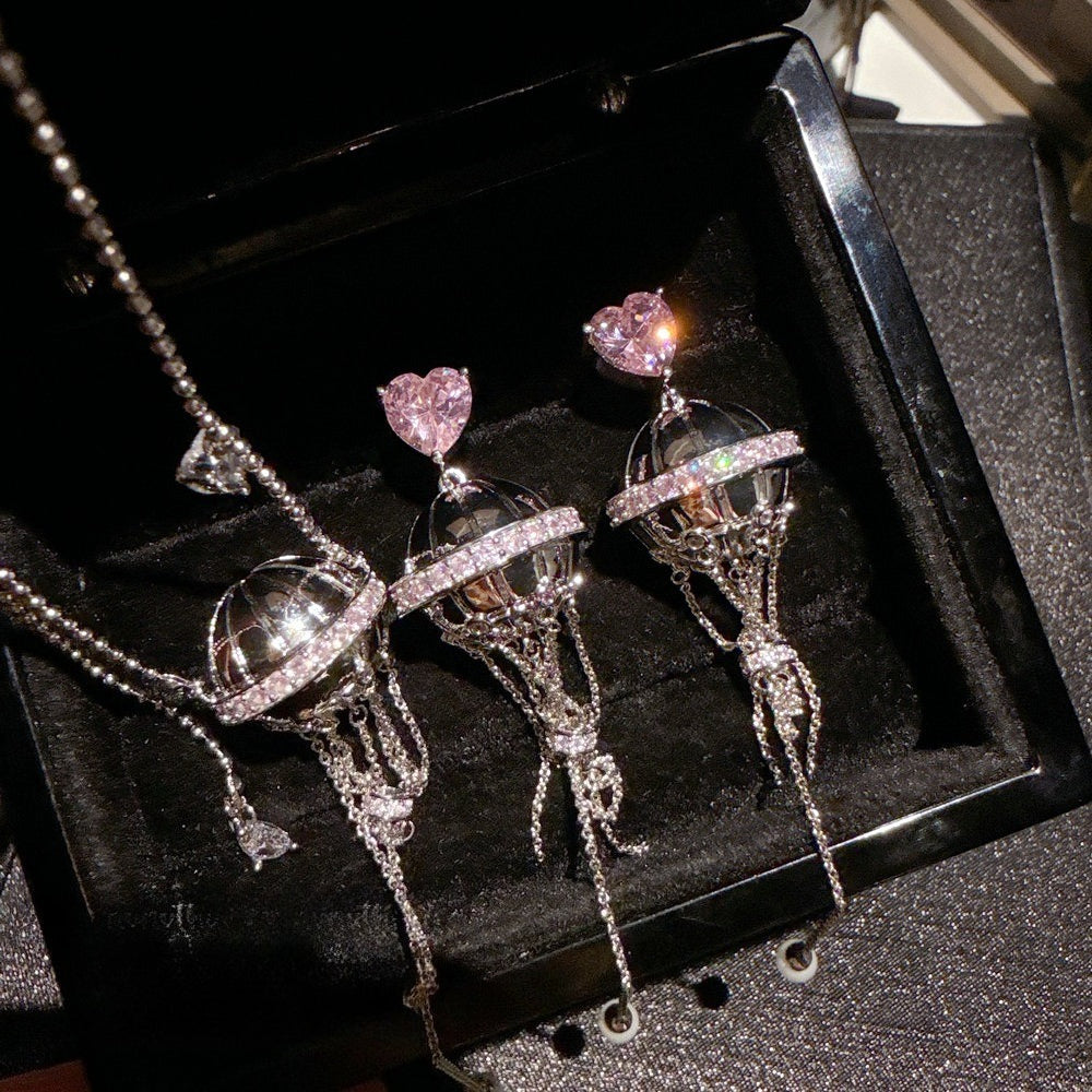 Romantic Italian Hot Air Balloon Heart Necklace Earrings Set